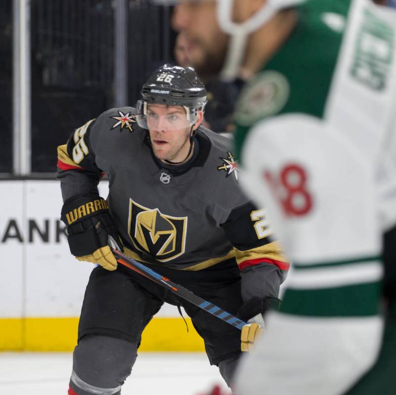 Golden Knights center Paul Stastny (26) on Friday, March 29, 2019, at T-Mobile Arena, in Las Ve ...