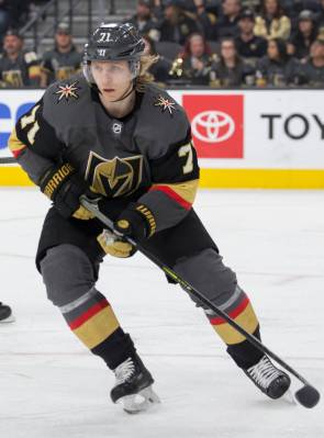 Golden Knights center William Karlsson (71) on Monday, April 1, 2019, at T-Mobile Arena, in Las ...