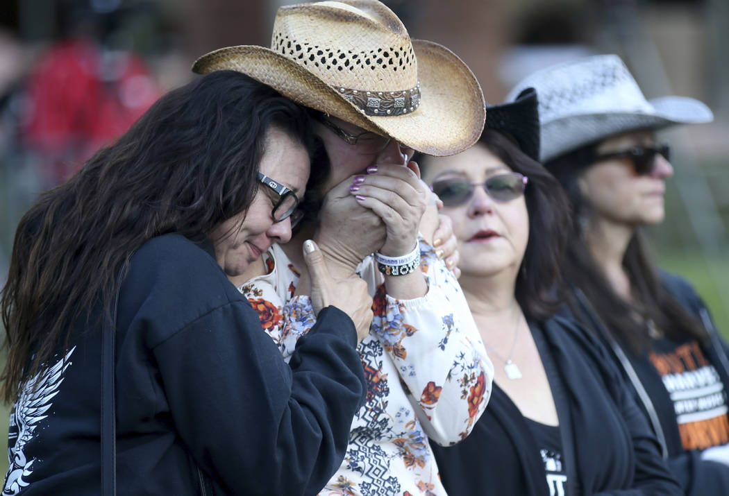 Route 91 Harvest festival shooting survivors, from left, Yvonne Justice of Las Vegas, Emily Seb ...