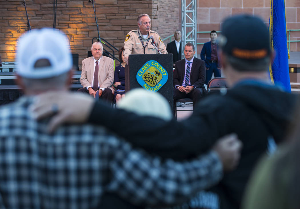 Clark County Sheriff Joe Lombardo speaks during a sunrise ceremony at the Clark County Governme ...