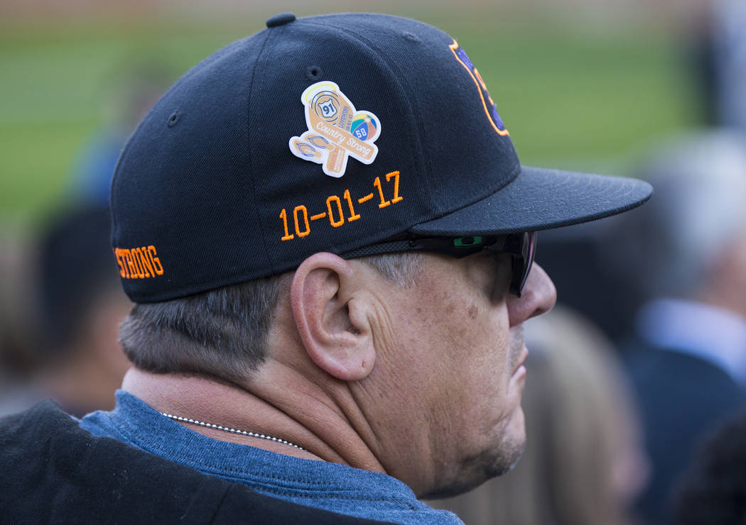 Route 91 Harvest festival shooting survivor Pete Crozer of Riverside, Calif., looks on after a ...