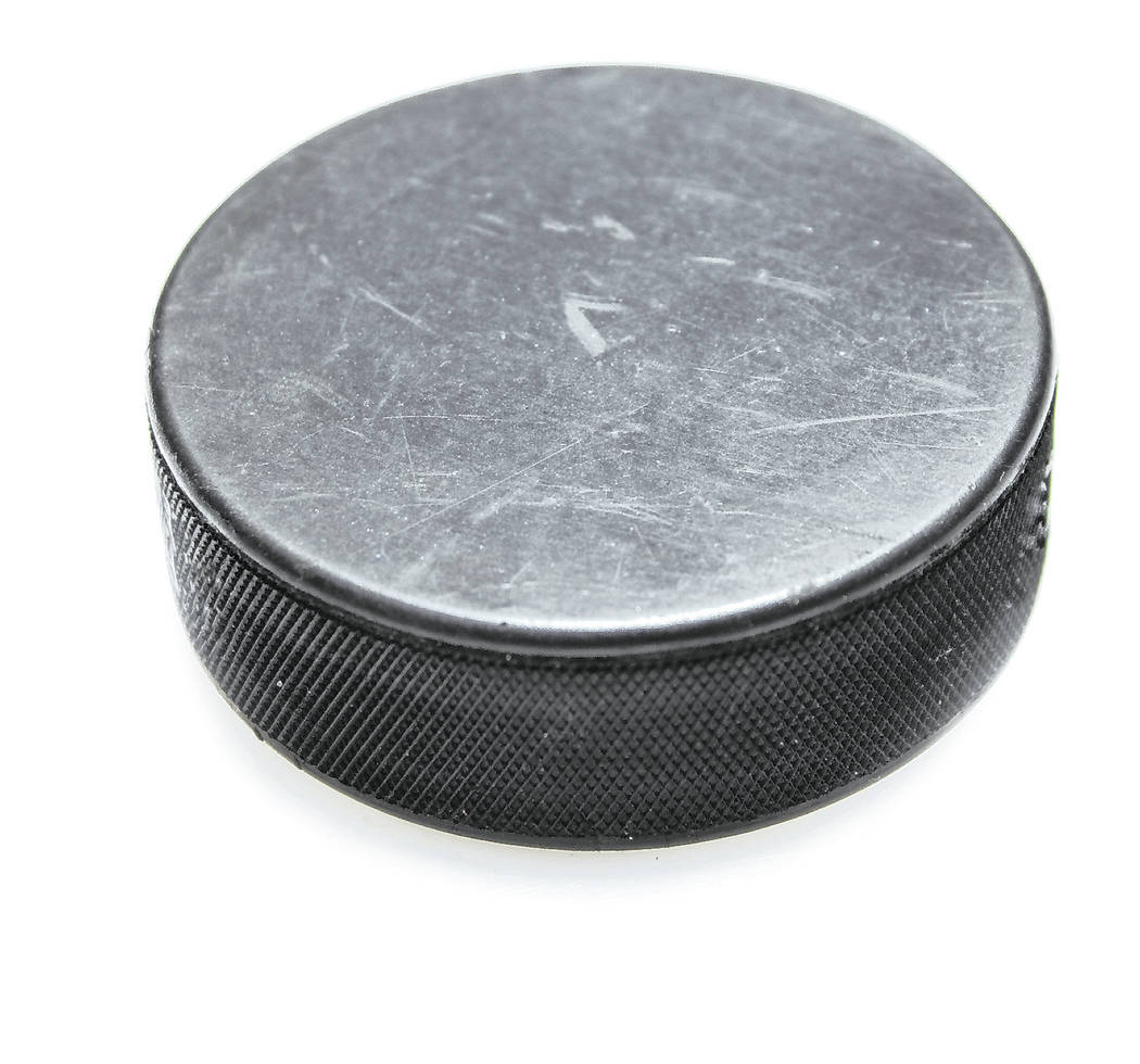A hockey puck on a white background