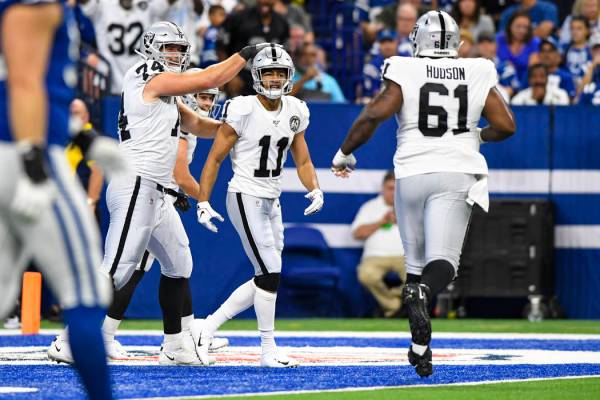 Oakland Raiders wide receiver Trevor Davis (11) after a touchdown against the Indianapolis Colt ...