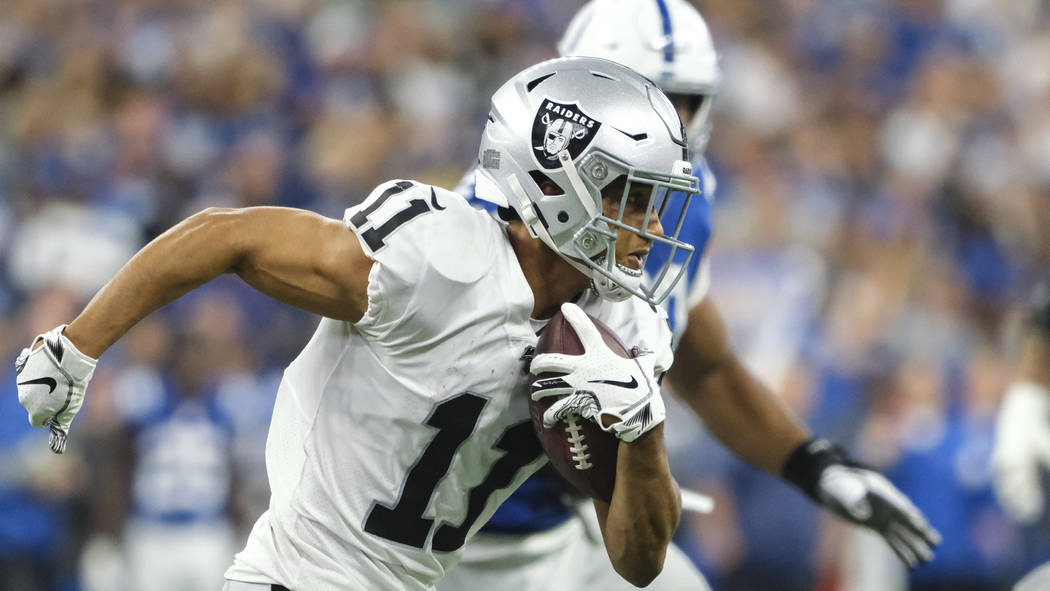 Oakland Raiders wide receiver Trevor Davis (11) plays against the Indianapolis Colts during the ...
