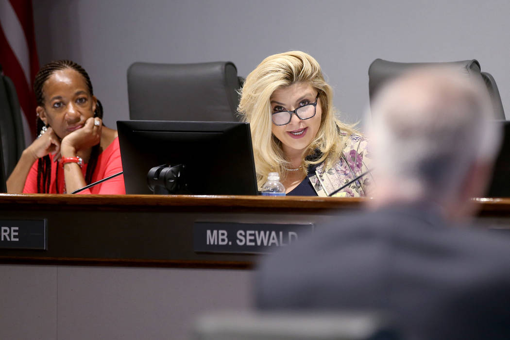 Las Vegas Convention and Visitors Authority board members, from left, North Las Vegas Mayor Pro ...