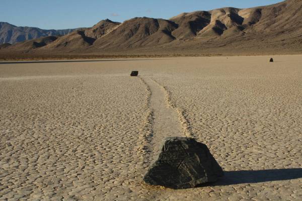 Some of the moving rocks found at Death Valley's Racetrack Playa weigh hundreds of pounds. (Deb ...