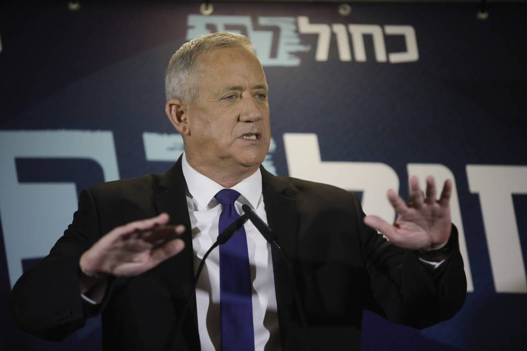 FILE - In this Thursday, Sept. 19, 2019 file photo, Blue and White party leader Benny Gantz del ...