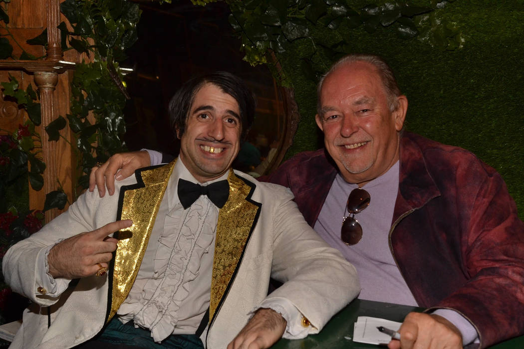 The Gazillionaire, left, is shown with Robin Leach at an "Absinthe" anniversary at Caesars Pala ...
