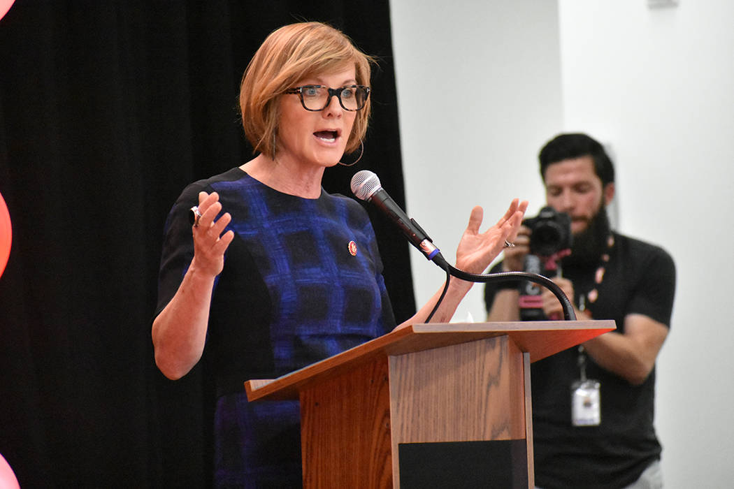 Congresswoman Susie Lee, D-Nev., at the opening Shirley A. Barber Elementary School, April 24, ...