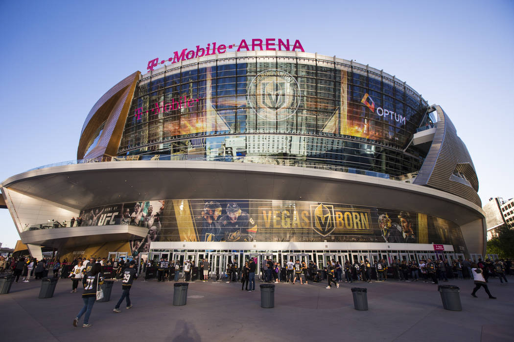 A view of T-Mobile Arena before the Golden Knights' season-opening NHL hockey game against the ...