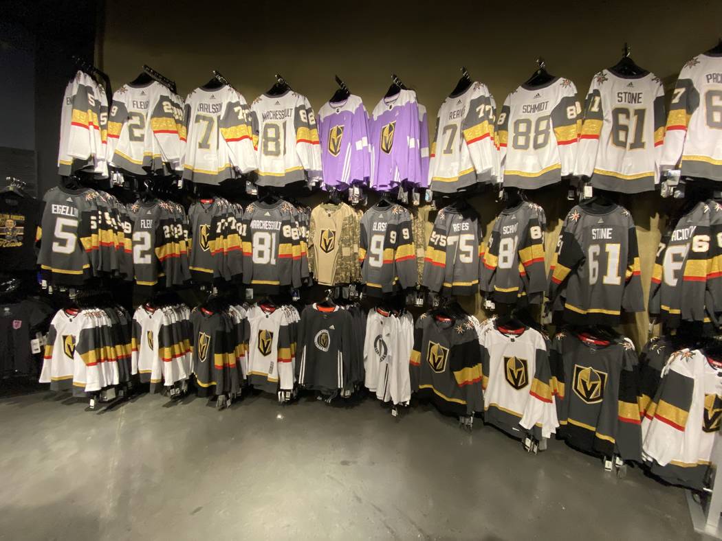 Merch? We have merch. A shot of Vegas Golden Knights gear at The Armory at T-Mobile Arena on We ...