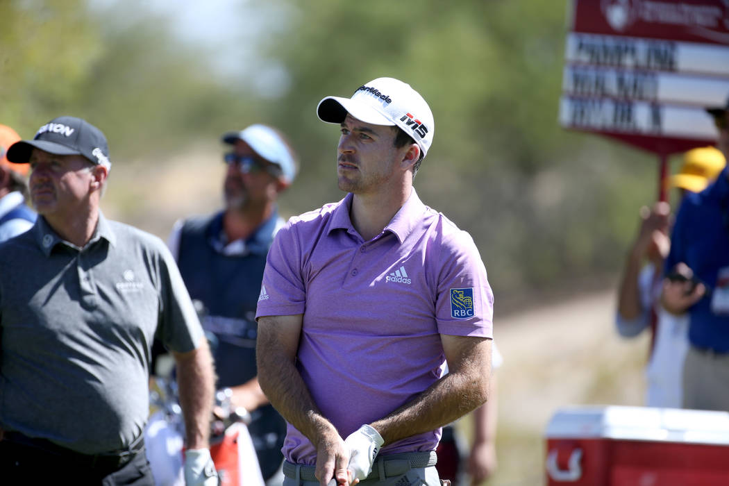 Nick Taylor watches his shot on the seventh tee during Shriners Hospitals for Children Open at ...
