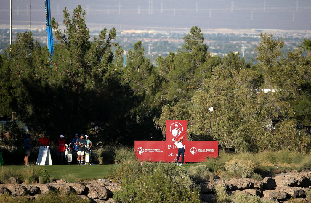 Maverick McNealy of Las Vegas hits on the 15th tee during Shriners Hospitals for Children Open ...