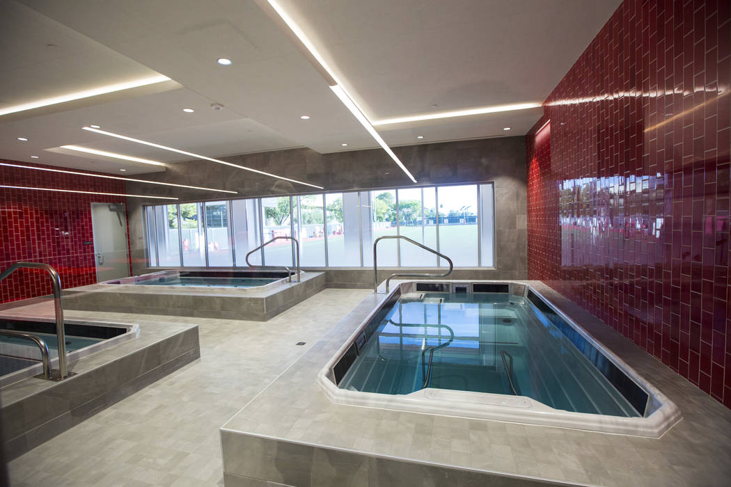 Hydrotherapy pools are seen during a tour of the Fertitta Football Complex following the ribbon ...