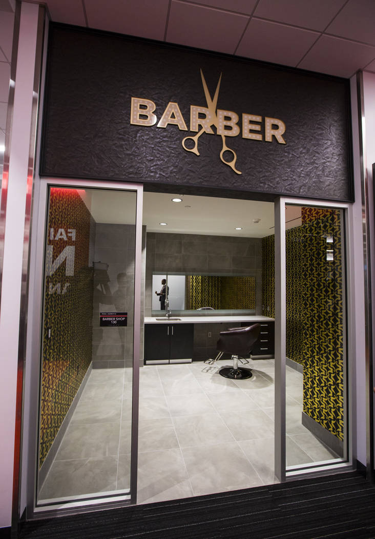 A barbershop area is seen during a tour of the Fertitta Football Complex following the ribbon c ...