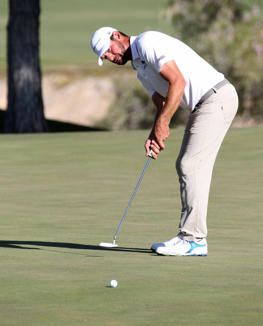Lucas Glover putts on the 18th hole during second round of Shriners Hospitals for Children Open ...