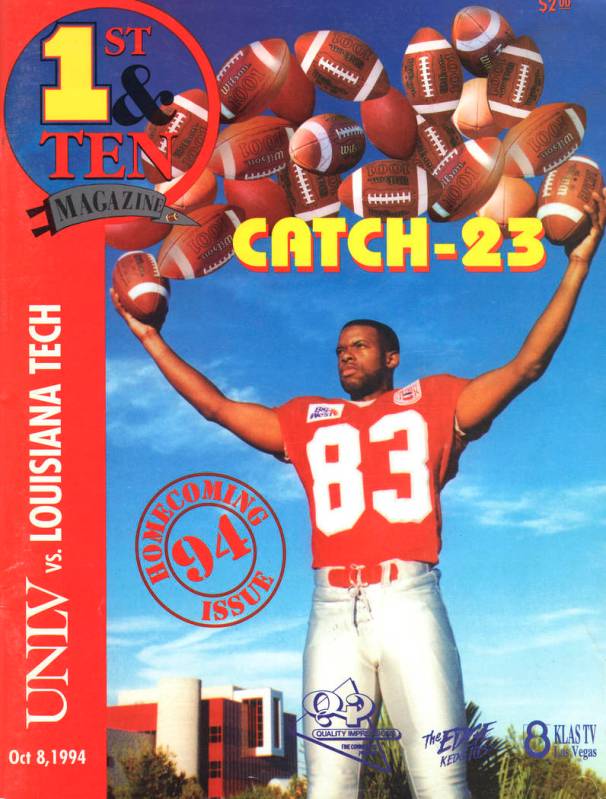 UNLV wide receiver Randy Gatewood on the cover of the 1994 game program against Louisiana Tech ...