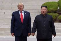 In this June 30, 2019, file photo, U.S. President Donald Trump, left, meets with North Korean l ...