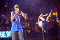 In this Friday, Oct. 4, 2019 photo, rapper Snoop Dogg performs during Late Night in the Phog, K ...