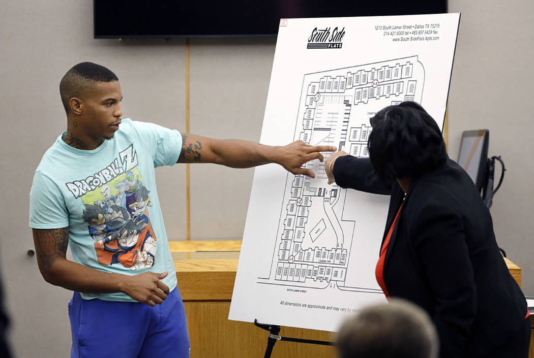 Victim Botham Jean's neighbor Joshua Brown, left, answers questions from Assistant District Att ...