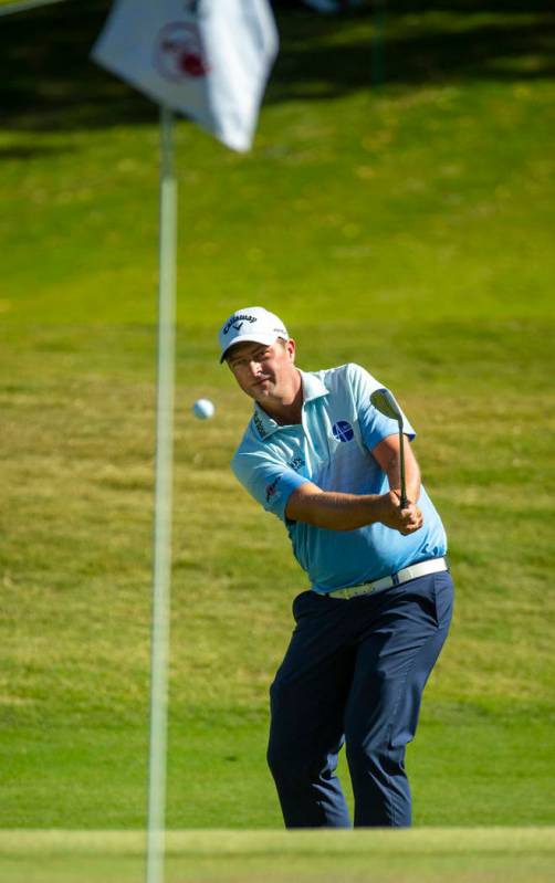 Brain Stuard chips onto the green at hole 9 during the final round of Shriners Hospitals for Ch ...