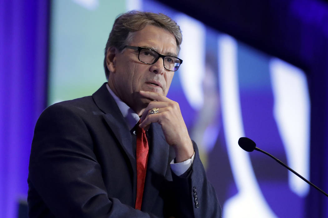 In a Sept. 6, 2019, file photo, Energy Secretary Rick Perry speaks at the California GOP fall c ...