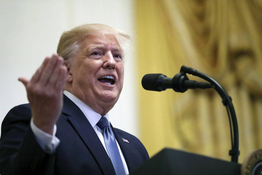 In a Friday, Oct. 4, 2019 file photo, President Donald Trump speaks during the Young Black Lead ...