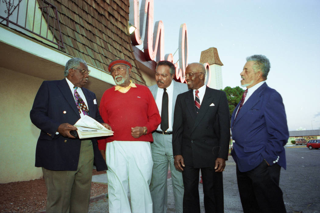 Rev. Donald Clark, left, Dr. James McMillan, Bob Bailey, Woodrow Wilson and David Hogard gather ...