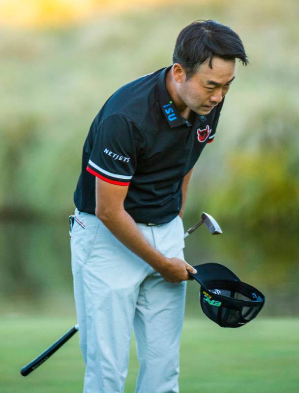 Kevin Na bows to the gallery as he celebrates his victory on the second playoff hole at 18 duri ...