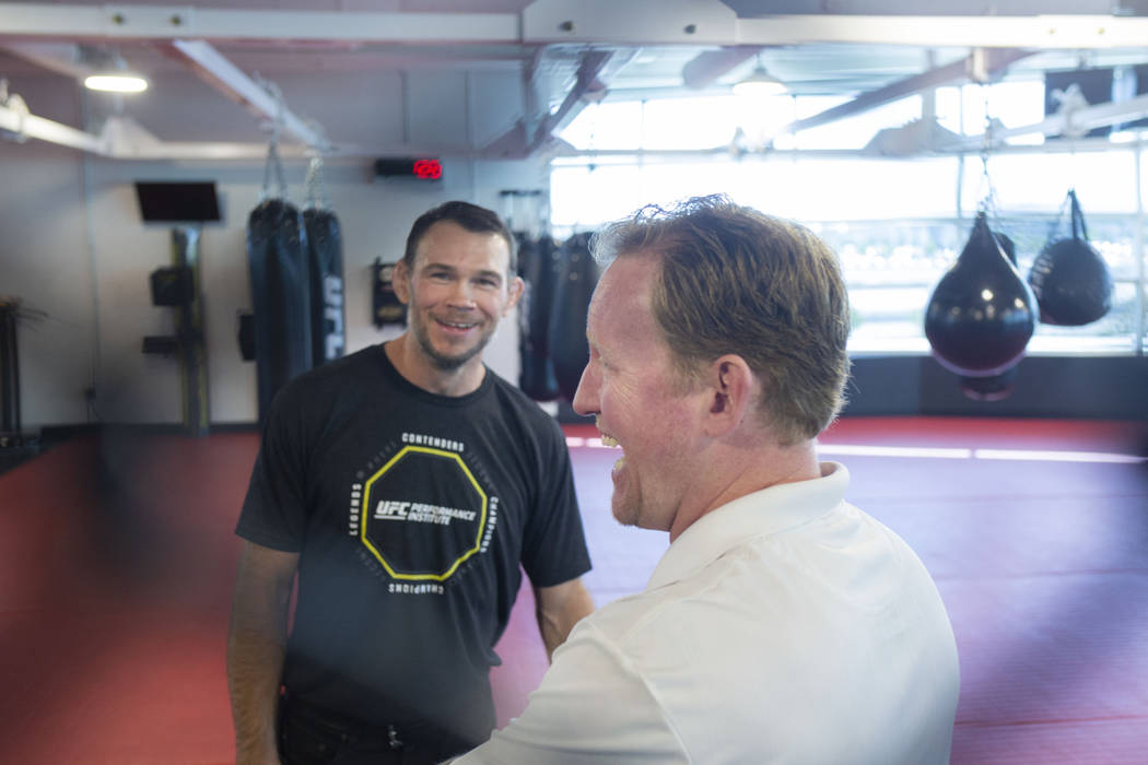 UFC Hall of Famer Forrest Griffin, left, and former SEAL Team Six leader Rob O'Neill meet at th ...