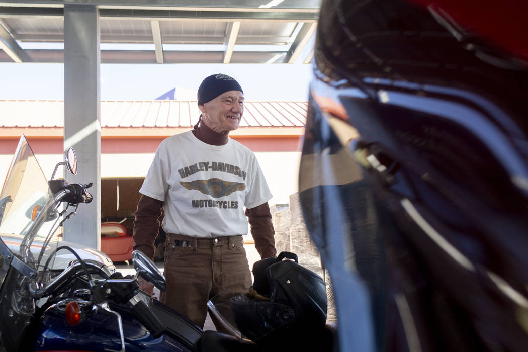Rescue Rider Richard "Woody" Woodruff, 74, West Virginia, arrives at the Las Vegas Rescue Missi ...