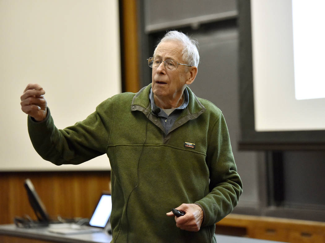 In this 2016 photo provided by Princeton University, James Peebles speaks at the 43rd annual Do ...