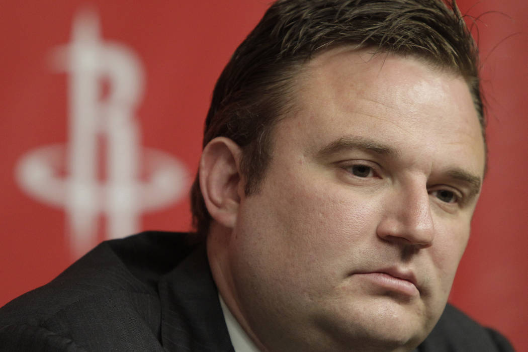 In this April 19, 2011, file photo, Houston Rockets General Manager Daryl Morey talks during a ...