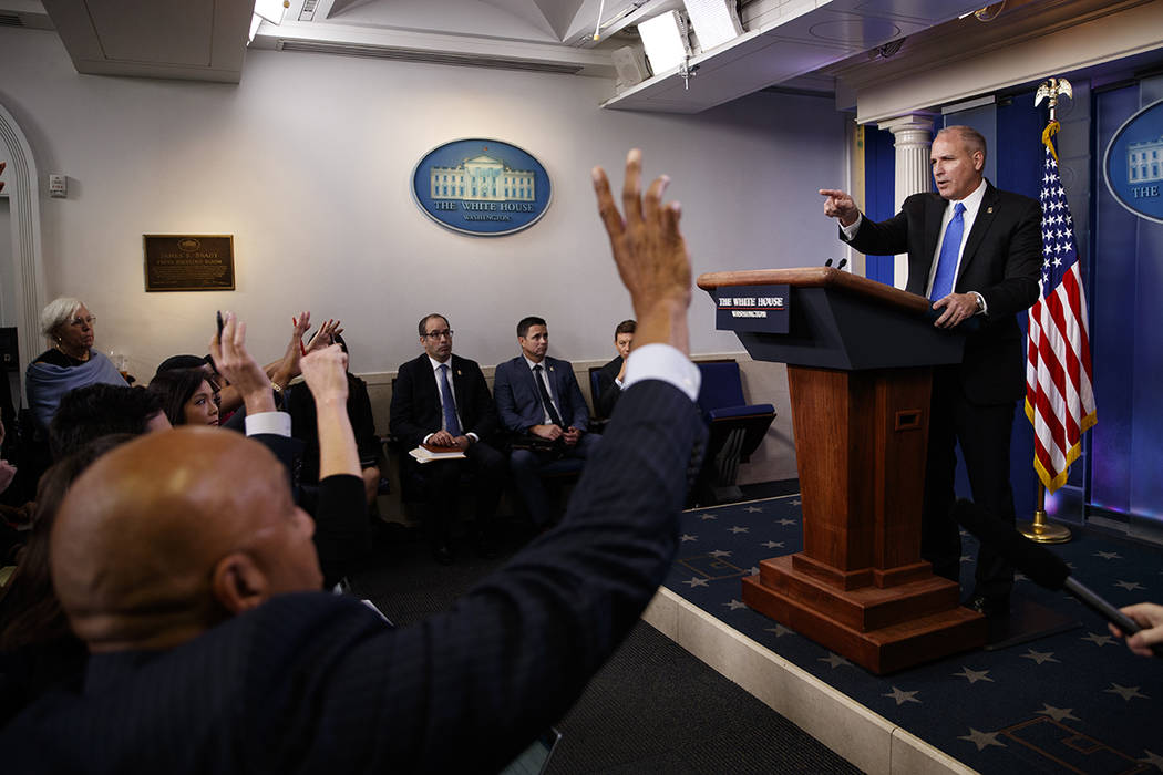 Acting Commissioner of Customs and Border Protection Mark Morgan speaks during a briefing at th ...