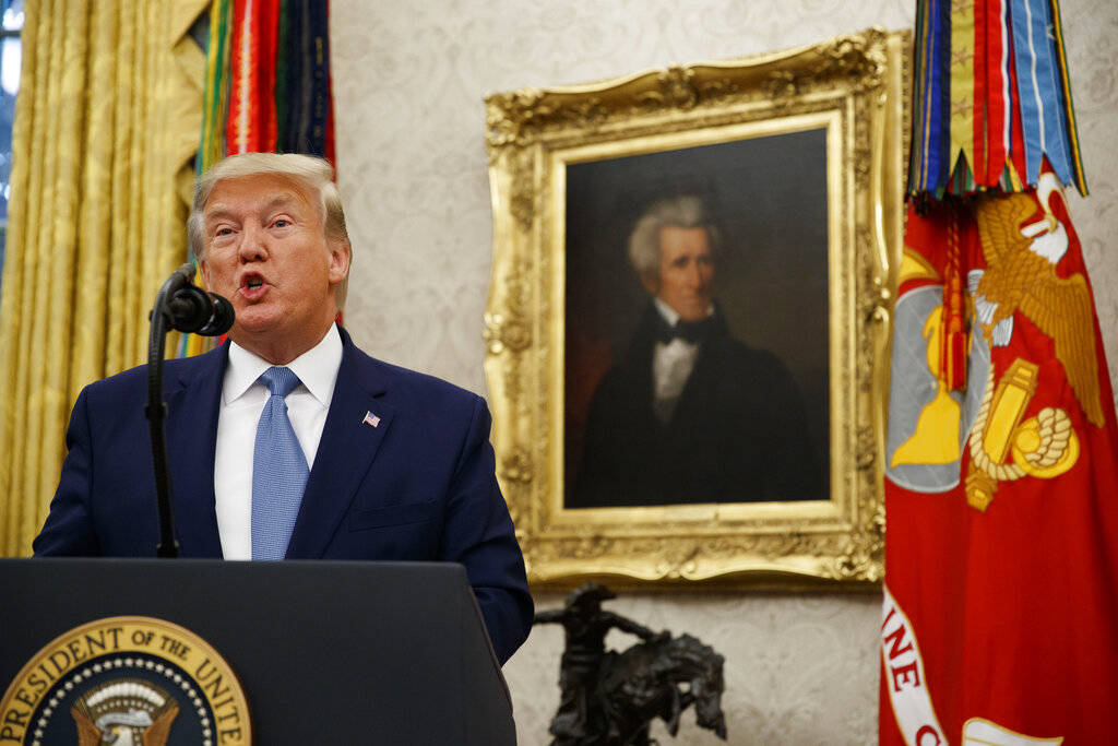 President Donald Trump speaks during a ceremony to present the Presidential Medal of Freedom to ...