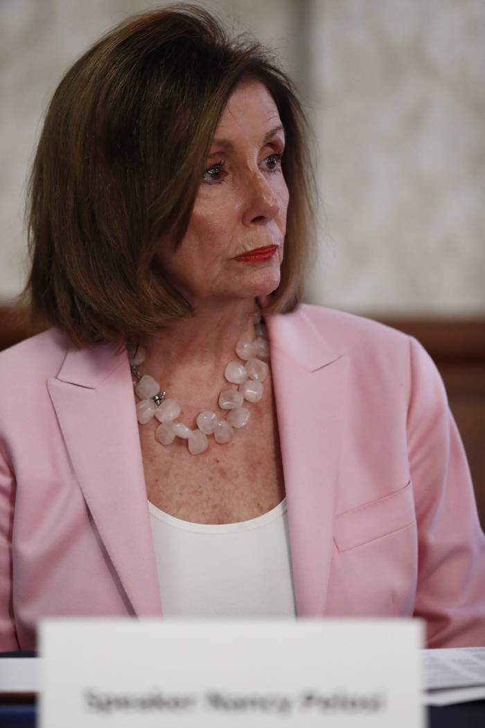 Speaker of the House Rep. Nancy Pelosi, D-Calif., speaks with local officials about Venezuelan ...