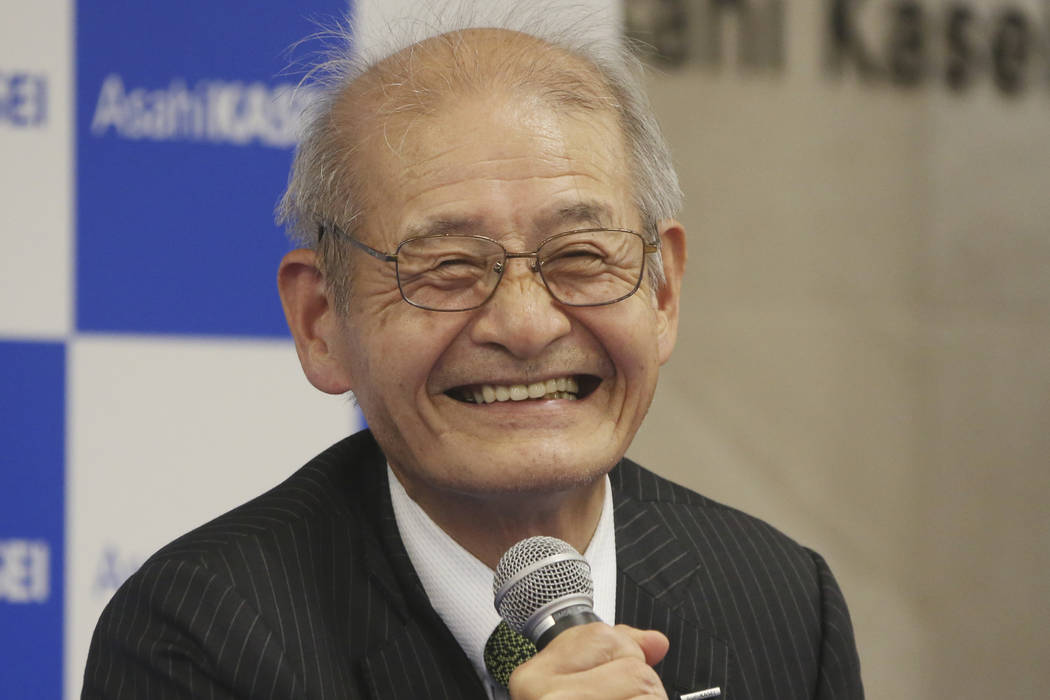 Winner of Nobel Prize of Chemistry Akira Yoshino smiles during a press conference in Tokyo, Wed ...