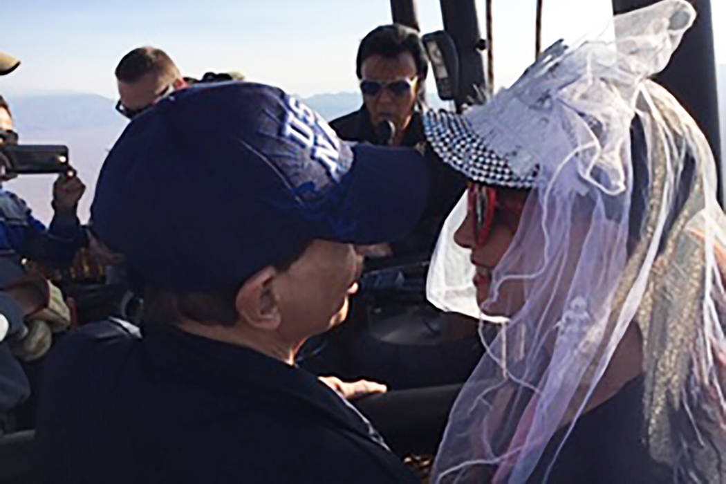 Tom and Gerrie Stanford are pictured on their 20th wedding anniversary Oct. 9 renewing their vo ...