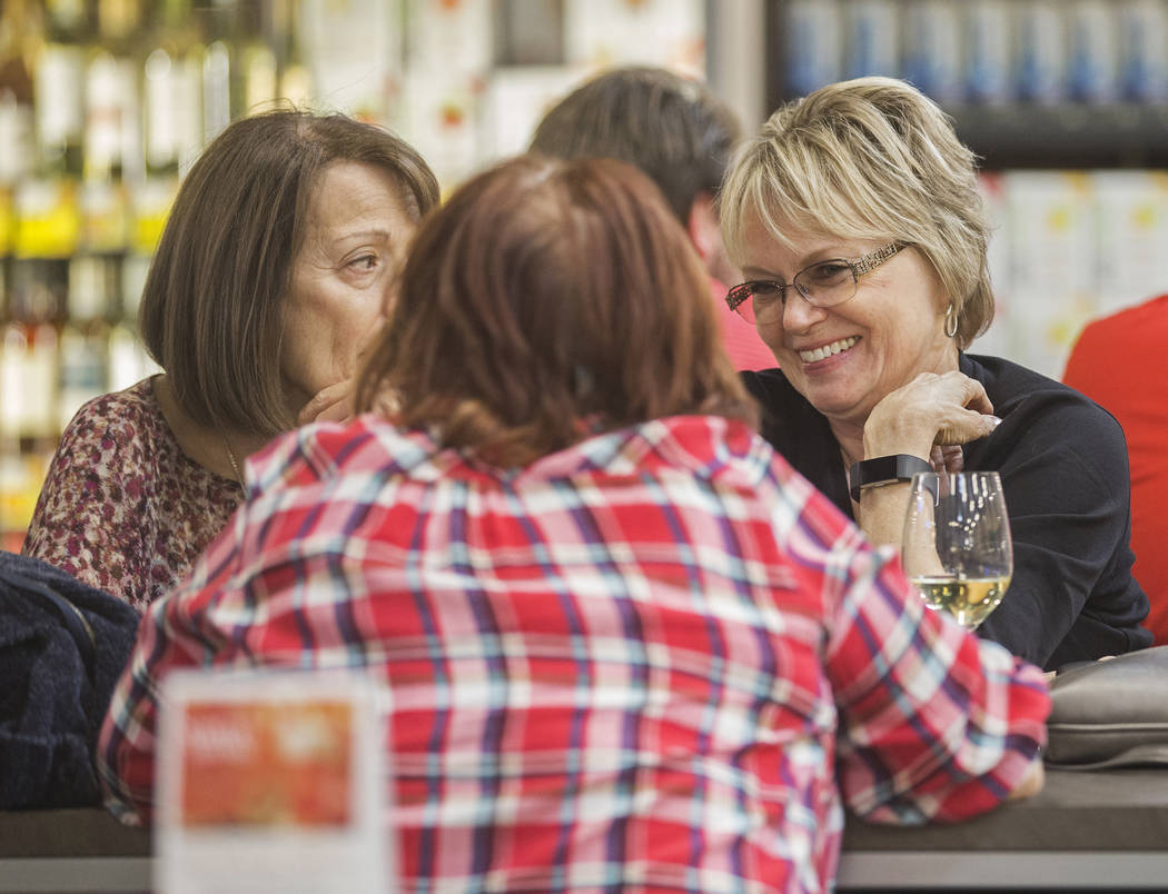 Jan Parsley, right, and Joanne Michel enjoy some wine at Social Hour Beer and Wine Bar on Thurs ...
