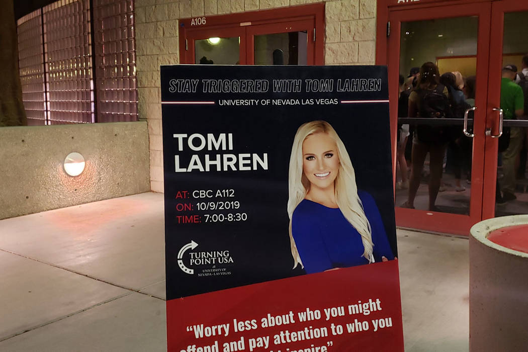 UNLV alumna Tomi Lahren returned to campus Wednesday, Oct. 9, 2019, for a speech, titled “Sta ...