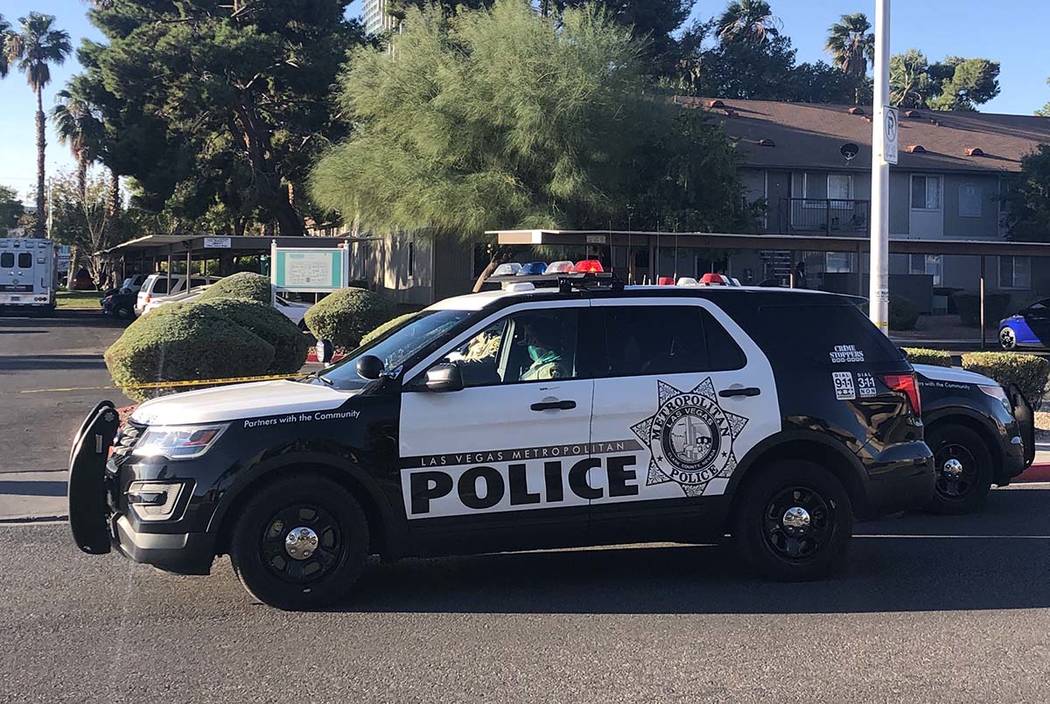 Las Vegas police investigate a shooting death at an apartment complex in the 4200 block of W ...