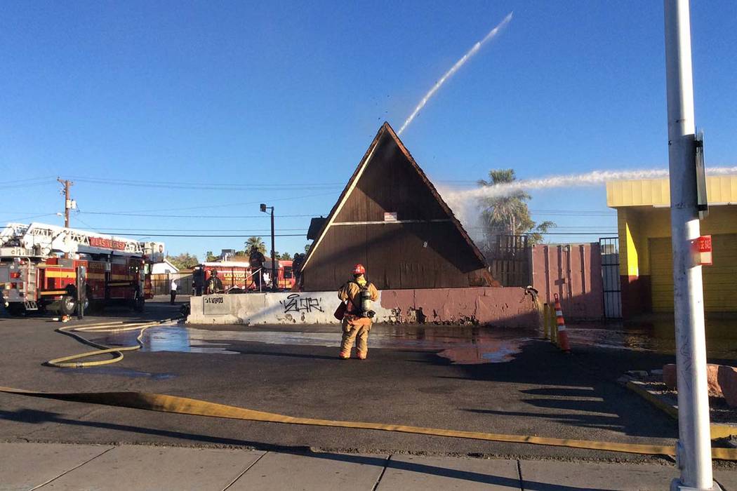 Las Vegas Fire Department crews put out a fire at a vacant restaurant at 1755 E. Charleston Blv ...