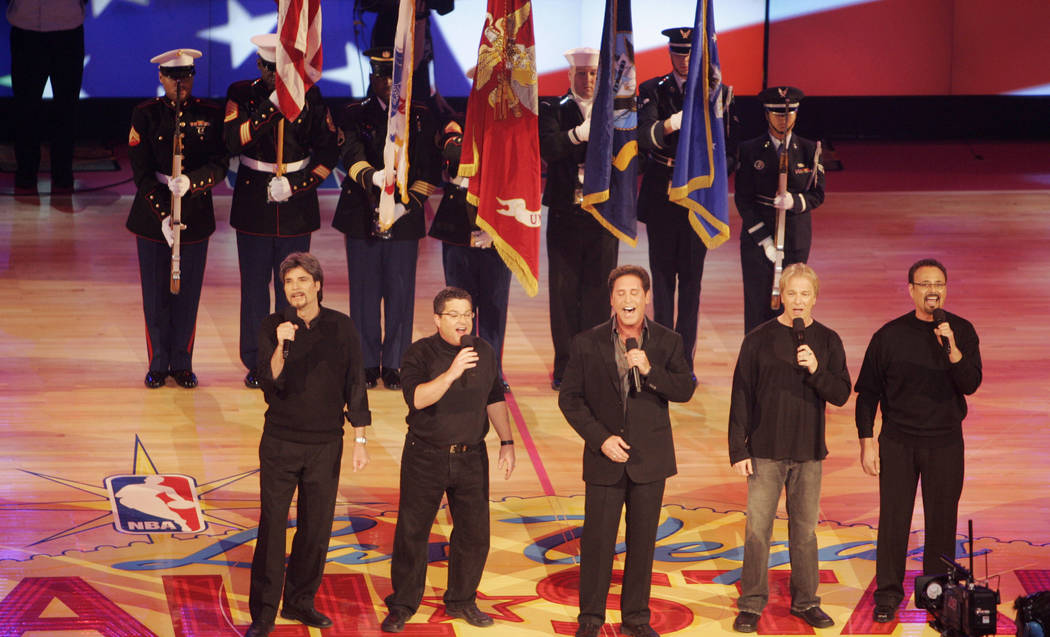 The Danny Gans band sings the National Anthem before the opening tip-off of the NBA All-Star Ga ...
