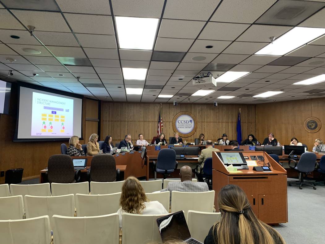 The Clark County School Board hears a presentation on the EthicsPoint system on Thursday, OCt. ...