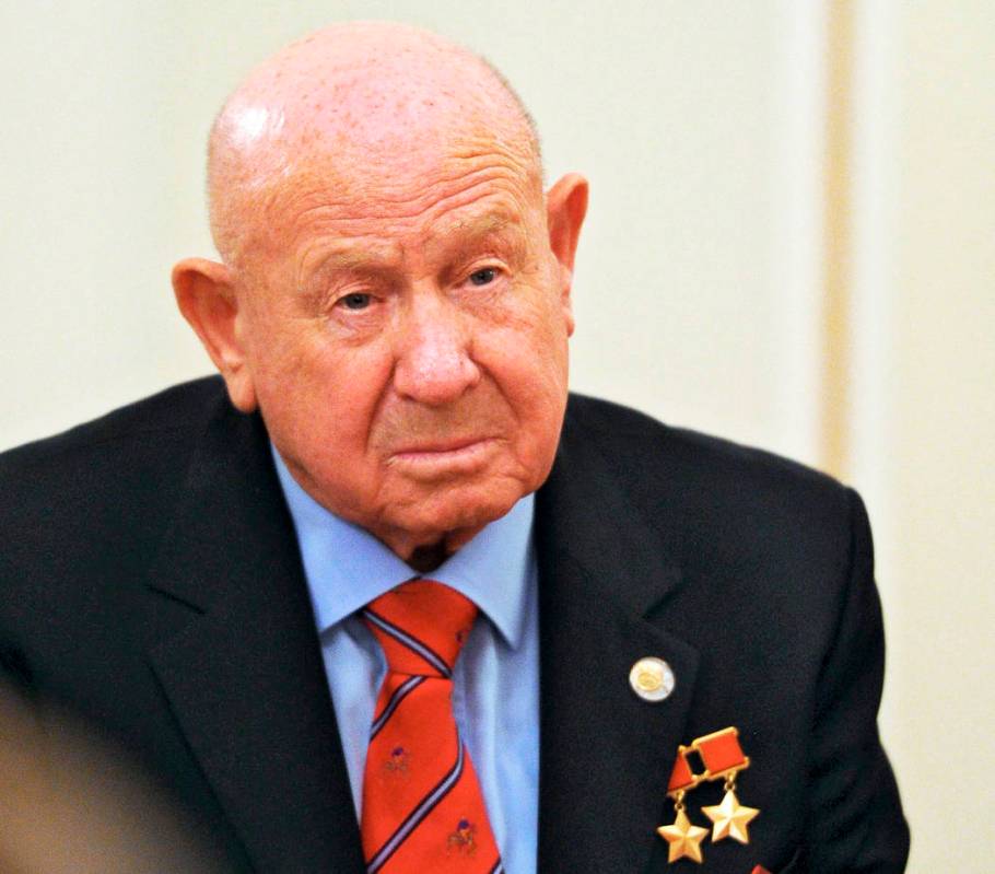 In a June 14, 2013, file photo, Russian cosmonaut Alexei Leonov, who made the first spacewalk i ...