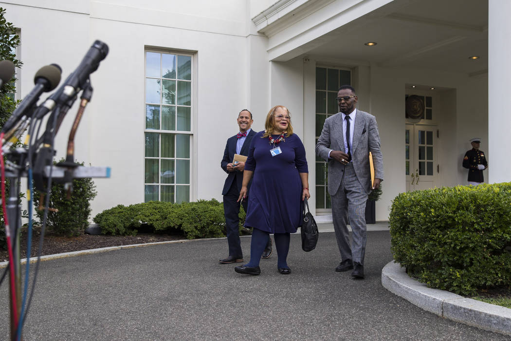 FILE - In this July 29, 2019 file photo, Alveda King, a niece of Martin Luther King, Jr., cente ...