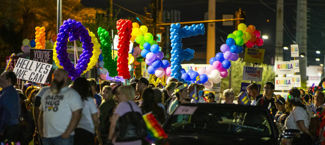 Participants stage on Gass Avenue before marching during the annual Las Vegas Pride Night Parad ...