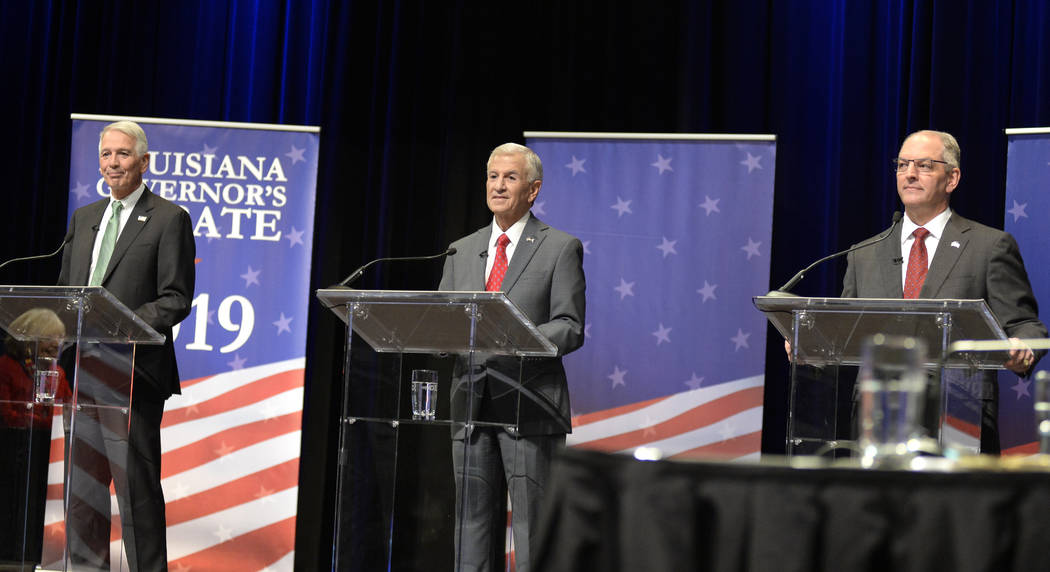 Gubernatorial candidates, from left, U.S. Rep. Ralph Abraham, Eddie Rispone, and Gov. John Bel ...