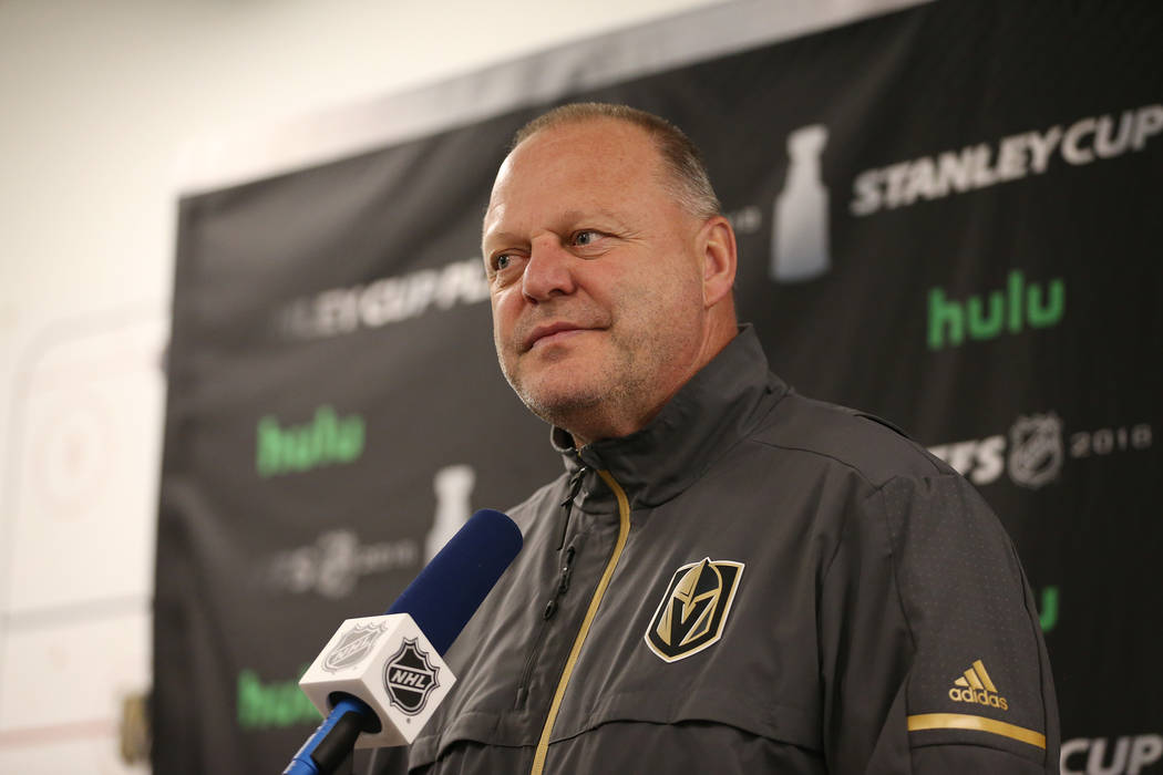 Vegas Golden Knights head coach Gerard Gallant seeks his 250th win as a coach when the Golden K ...