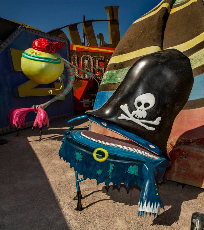 Art pieces "Pirates" by Tim Burton in his Lost Vegas art exhibition at the Neon Museu ...